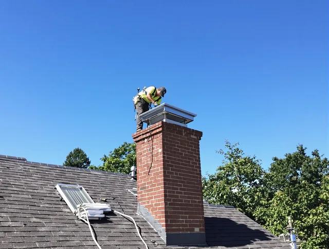 Pinellas Park Chimney Sweep technician measuring a chimney cap in Pinellas Park, FL