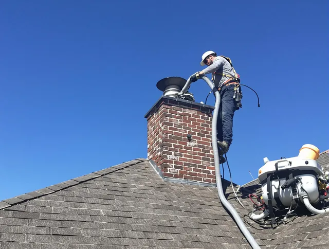 Dedicated Pinellas Park Chimney Sweep team member cleaning a chimney in Pinellas Park, FL