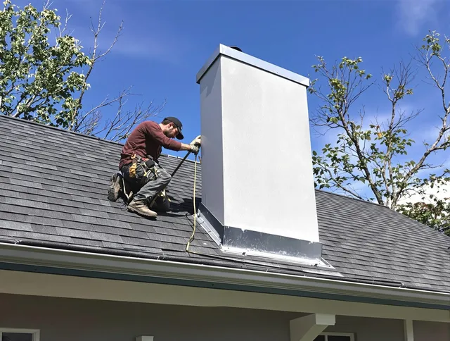 Pinellas Park Chimney Sweep team member finishing chimney construction in Pinellas Park, FL