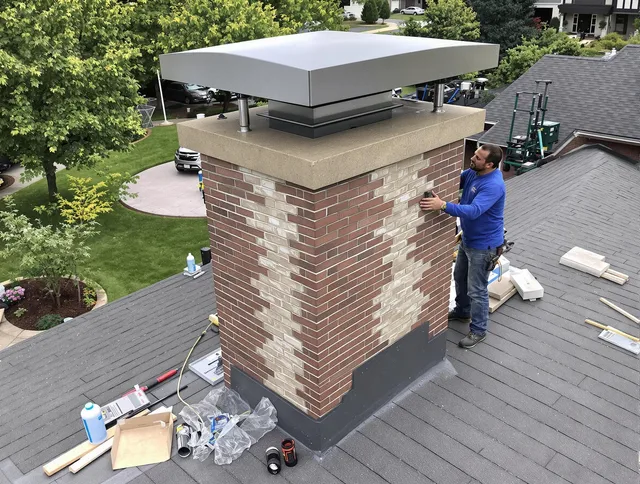 Pinellas Park Chimney Sweep team working on a custom chimney remodel in Pinellas Park, FL