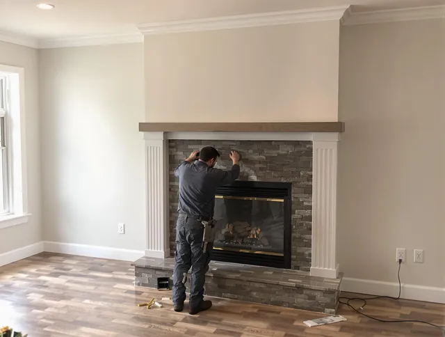 Pinellas Park Chimney Sweep finishing a custom fireplace install in Pinellas Park, FL